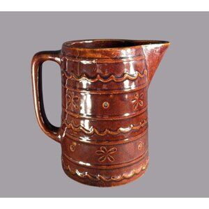 Vintage MARCREST Daisy & Dot Oven-Proof Stoneware Pitcher 8" Brown USA